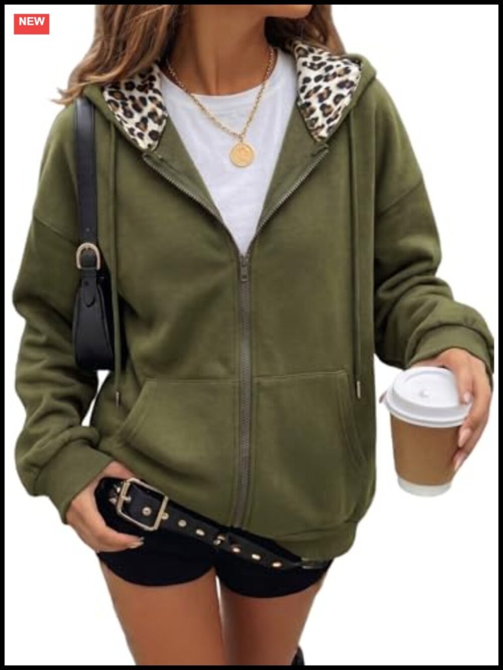 Leopard Print Zip Up Hoodie Long Sleeve Oversized Cozy Sweatshirt with Pockets